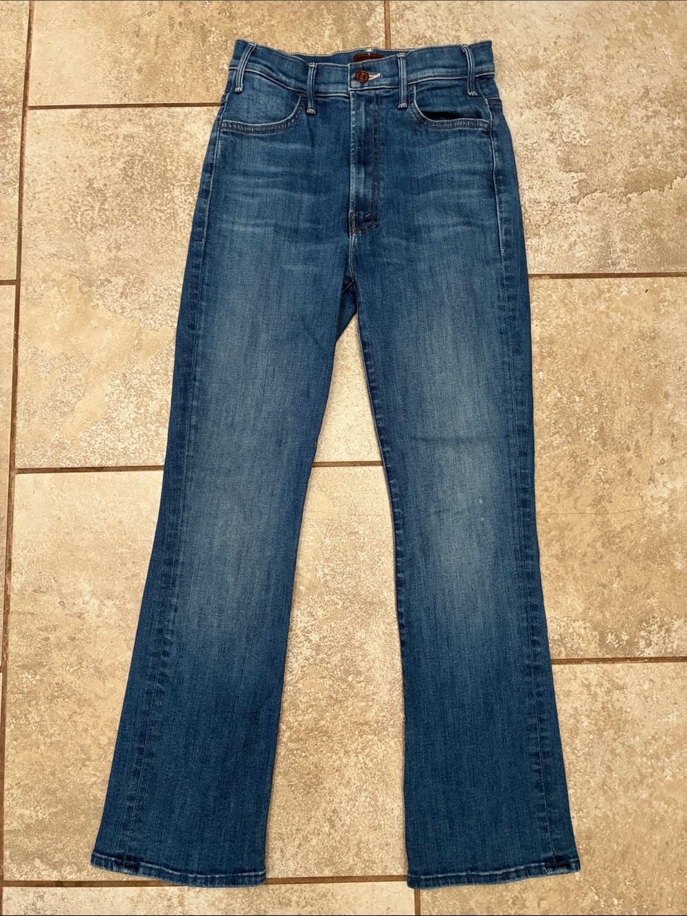 MOTHER Dark Blue High-Rise Cropped Flare Jeans